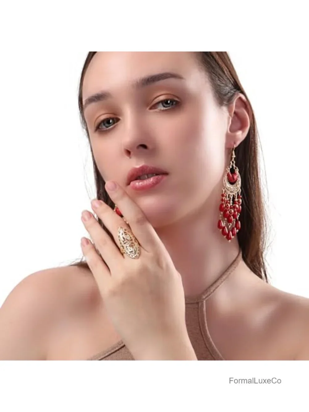 Women's Boho Full Finger Wide Band Statement Ring Gold Plated